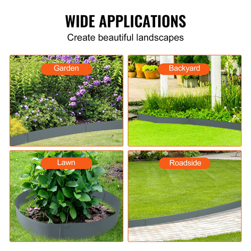 VEVOR Steel Landscape Borders, 5-pack Steel Garden Edge Borders, 39&quot; L x 3&quot; H Straps, Hammer-in Border, Bendable Metal Landscape Horse for Yard, Garden, Lawn, Spike Ύψος 3,15&quot;, Σκούρο γκρι
