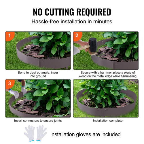 VEVOR Steel Landscape Borders, 5-pack Steel Garden Edge Borders, 39&quot; L x 3&quot; H strips, Hammer-in Border, Bendable Metal Landscape Edge for Yard, Garden, 3,15&quot; Spike Height, Rustic Brown