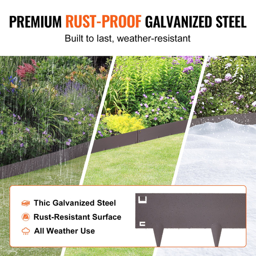 VEVOR Steel Landscape Edge, 5-pack Steel Garden Edge Borders, 39&quot; L x 4&quot; H Straps, Hammer-in Border, Bendable Metal Landscape Edge for Yard, Garden, 3,15&quot; Spike Height, Rustic Brown