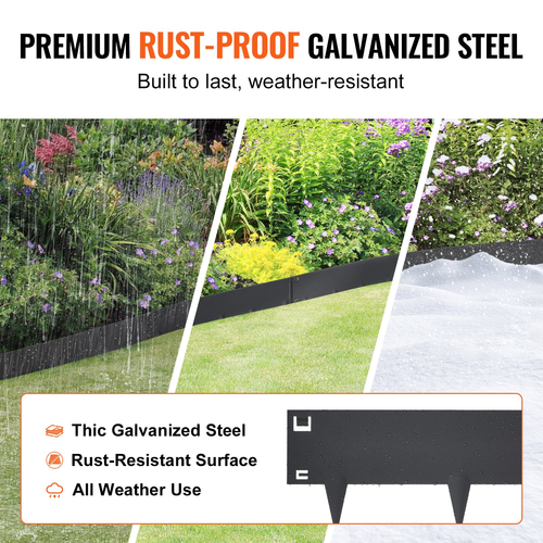 VEVOR Steel Landscape Borders, 5-pack Steel Garden Edge Borders, 39&quot; L x 5&quot; H strips, Hammer-in Border, Bendable Metal Landscape Borders for Yard, Garden, Lawn, Spike Ύψος 3,15&quot; Μαύρο