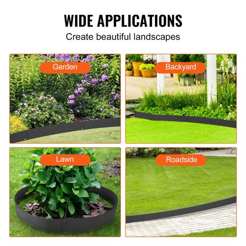VEVOR Steel Landscape Borders, 5-pack Steel Garden Edge Borders, 39&quot; L x 5&quot; H strips, Hammer-in Border, Bendable Metal Landscape Borders for Yard, Garden, Lawn, Spike Ύψος 3,15&quot; Μαύρο