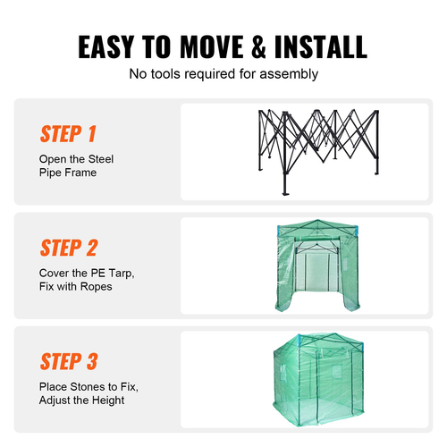 VEVOR Pop Up Greenhouse, 8&#039;x 6&#039;x 7,5&#039; Pop-up Green House, Ρύθμιση σε λίγα λεπτά, Κάλυμμα PE υψηλής αντοχής με πόρτες και παράθυρα και πλαίσιο από χάλυβα με επίστρωση πούδρας, κατάλληλο για φύτευση και αποθήκευση, πράσινο
