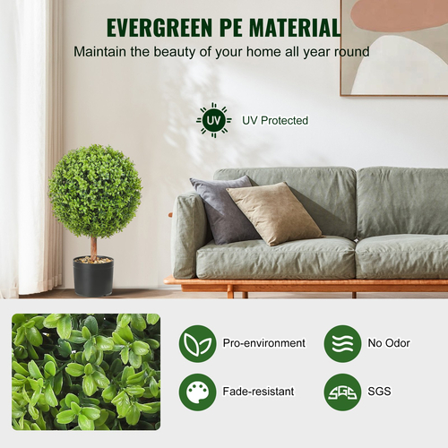VEVOR Artificial Topiaries Πυξάρι, ύψους 24 ιντσών (2 τεμάχια), Φυτό σε σχήμα μπάλας Faux Topiaries με ζαρντινιέρες, Πράσινο φυτό Feaux με Αντικαταστάσιμα φύλλα &amp; Λιμάνι για Διακοσμητικούς εσωτερικούς/Εξωτερικούς χώρους/Κήπο