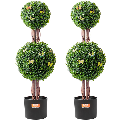 VEVOR 2 Pack 3&#039; Artificial Boxwood Topiary Tree Faux Plant UV Decor In/Outdoor