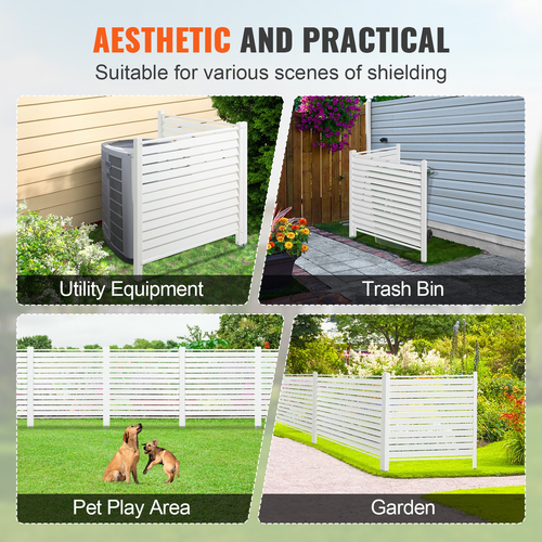 VEVOR 48&quot; W x 48&quot; H Vinyl Privacy Fence πάνελ, φράχτη κλιματιστικού, εξωτερικές οθόνες απορρήτου για κάδο απορριμμάτων, περίβλημα εξοπλισμού πισίνας, πάνελ με θυρίδες κιτ οθόνης Privacy (2 πάνελ)