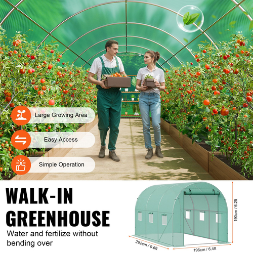 VEVOR Walk-in Tunnel Θερμοκήπιο 9.58x6.43x6.23ft Γαλβανισμένο πλαίσιο PE Κάλυμμα Πράσινο