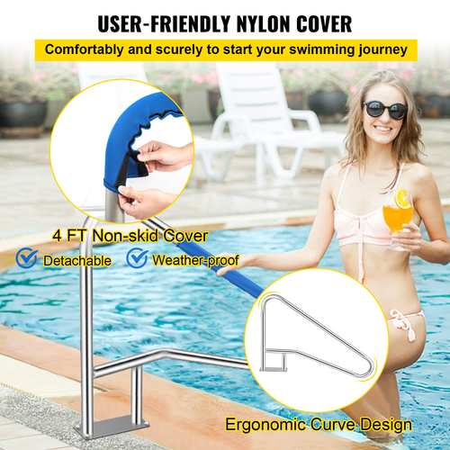 VEVOR Κιγκλίδωμα πισίνας 54x36&quot; Κιγκλίδωμα πισίνας 304 από ανοξείδωτο ατσάλι 250LBS Χωρητικότητα φορτίου Ασημί ανθεκτικό στη σκουριά κουπαστή πισίνας Εξανθρωπισμένος κουπαστής πισίνας με μπλε κάλυμμα λαβής &amp; τρυπάνι M8 &amp; βίδες με αυτοκόλλητη ταινία