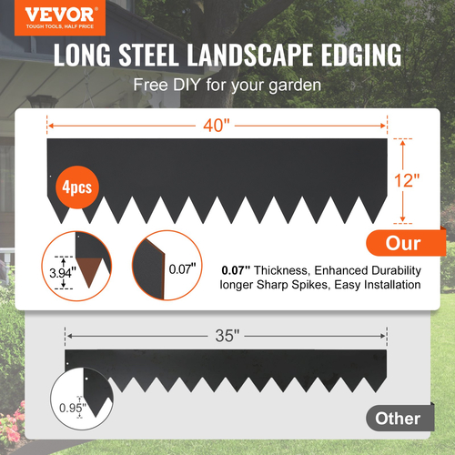 VEVOR Steel Landscape Borders, 4-pack Steel Garden Edge Borders, 40&quot; L x 12&quot; H Straps, Hammer-in περίγραμμα με 6 κλιπ, εύκαμπτη μεταλλική μπορντούρα τοπίου για αυλή, κήπο, γκαζόν