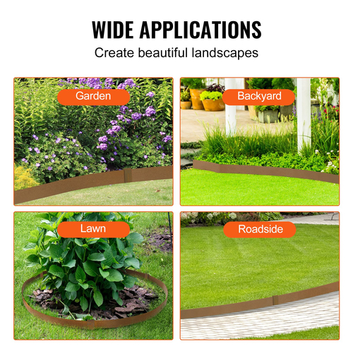VEVOR Steel Landscape Borders, 10-pack Steel Garden Borders, 39,6&quot; L x 2&quot; H strips, Hammer-in Hording Border, Bendable Metal Landscape Borders for Yard, Garden, Spike ύψος 2,5&quot;, Rustic Brown