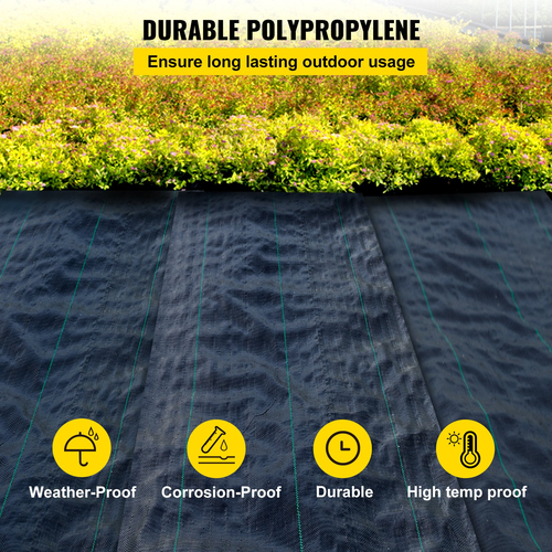 VEVOR 3FTx50FT Premium Weed Barrier Fabric Heavy Duty 5OZ, Υφαντό ύφασμα ελέγχου ζιζανίων, Υψηλή διαπερατότητα κατάλληλο για παρτέρια, ύφασμα γεωύφασμα για το υπόστρωμα, κάλυμμα εδάφους από πολυαιθυλένιο