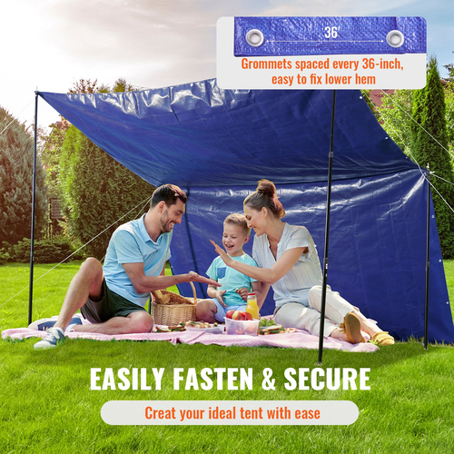 VEVOR Tarp Αδιάβροχο 12x16 ft, Πλαστικό κάλυμμα Poly Tarp 5 Mil, Μουσαμάς εξωτερικού χώρου πολλαπλών χρήσεων με ενισχυμένους δακτύλιους υψηλής αντοχής και άκρες για φορτηγό, RV, Σκάφος, Κάμπινγκ (Μπλε)