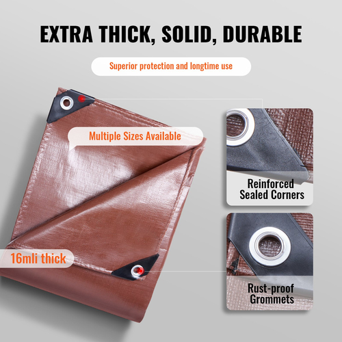 VEVOR Tarp 20x40 ft 16 Mil Εξαιρετικά παχύ, αδιάβροχο πολυ πλαστικό κάλυμμα μουσαμά, μουσαμάς εξωτερικού χώρου πολλαπλών χρήσεων με δακτύλιους &amp; ενισχυμένες άκρες για φορτηγό, RV, Σκάφος, Κάμπινγκ (Καφέ)