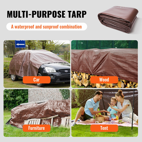 VEVOR Tarp 20x40 ft 16 Mil Εξαιρετικά παχύ, αδιάβροχο πολυ πλαστικό κάλυμμα μουσαμά, μουσαμάς εξωτερικού χώρου πολλαπλών χρήσεων με δακτύλιους &amp; ενισχυμένες άκρες για φορτηγό, RV, Σκάφος, Κάμπινγκ (Καφέ)