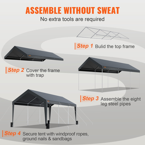 Σκηνή καταφυγίου VEVOR Carport Carport Canopy Garage Shelter 10x20ft με 8 κοντάρια για σκάφη αυτοκινήτων