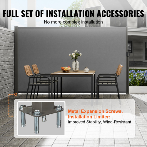 Πτυσσόμενη πλαϊνή τέντα VEVOR, 63&#039;&#039;x 118&#039;&#039; Outdoor Privacy Screen, 180g Polyester-proof retractable Patio Screen, UV 30+ Room Divider Windscreen για Αίθριο, Πίσω αυλή, Μπαλκόνι, Γκρι