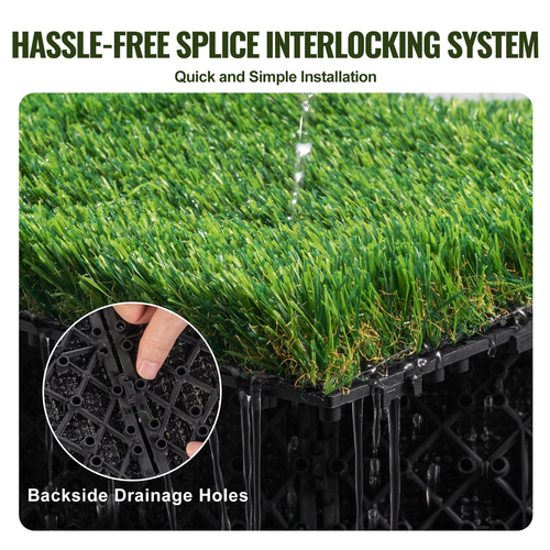VEVOR Τεχνητό γρασίδι πλακάκια Interlocking Turf Deck Set, 18 Pack 305x305mm, Διακοσμητικό μαξιλάρι δαπέδου από συνθετικό ψεύτικο γρασίδι αυτοστραγγιζόμενο, ιδανικό για Ξύστρα για σκύλους πολλαπλών χρήσεων εσωτερικού χώρου εισόδου εξωτερικού χώρου