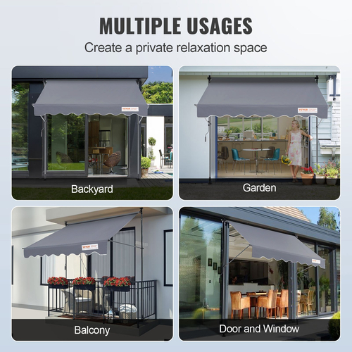 VEVOR Manual Retractable Awning, 118&quot; Outdoor Retractable Patio Awning Shelter, Adjustable Patio Door Window Conoping with 39&quot; Sun Shade Curtain for Backyard, Garden, Balcony