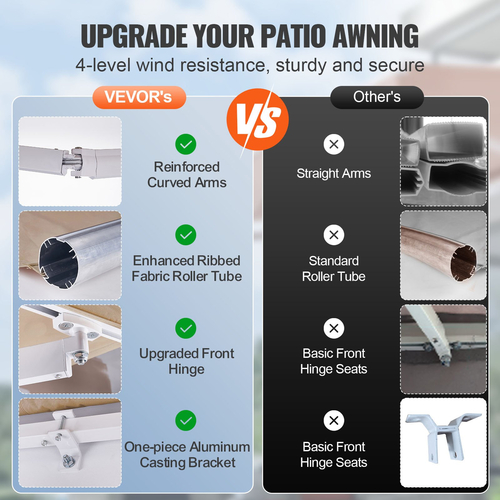 VEVOR Εγχειρίδιο αναδιπλούμενη τέντα, 10 x 8 ft Outdoor Patio Awning Retractable Sun Shade, Αδιάβροχο Πολυεστερικό παράθυρο Πόρτας Patio Τέντα Στέγαστρα με μανιβέλα για πίσω αυλή, μπαλκόνι