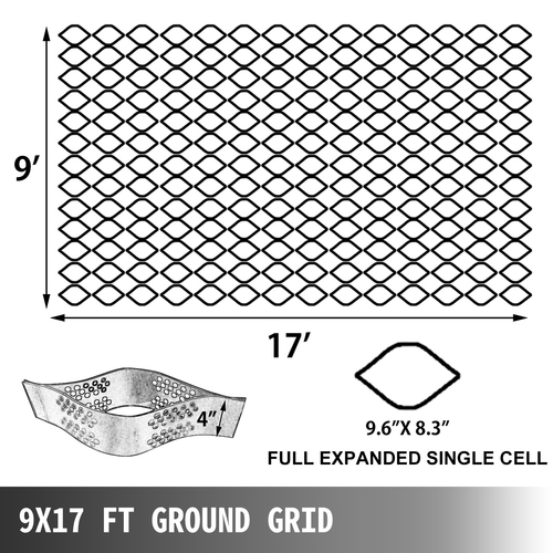 Πλέγμα εδάφους VEVOR Geo Grid 9x17 ft, Geo Cell Grid πάχους 4 ιντσών, πλέγμα χαλίκι HDPE υλικό, πλέγμα σταθεροποίησης εδάφους 1885 LBS ανά τετρ.