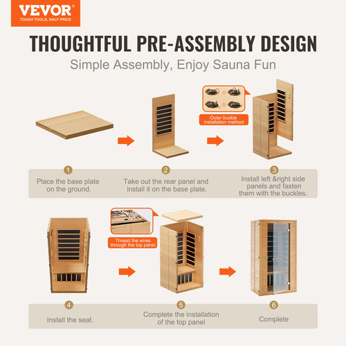 VEVOR Far Infrared Wooden Sauna Room Home Spa για 1 έως 2 Άτομα 1400W