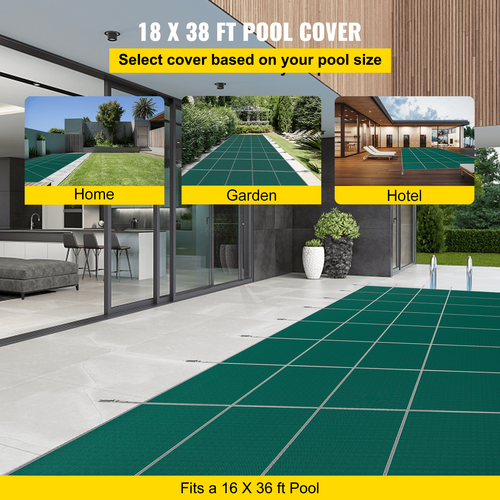 Κάλυμμα ασφαλείας πισίνας VEVOR 18x38 πόδια, κάλυμμα πισίνας εσωτερικού χώρου κατάλληλο για 16x36 πόδια πισίνας, ορθογώνιο κάλυμμα ασφαλείας εσωτερικής πισίνας Πράσινο πλέγμα συμπαγές κάλυμμα ασφαλείας πισίνας για κάλυμμα ασφαλείας πισίνας χειμώνα