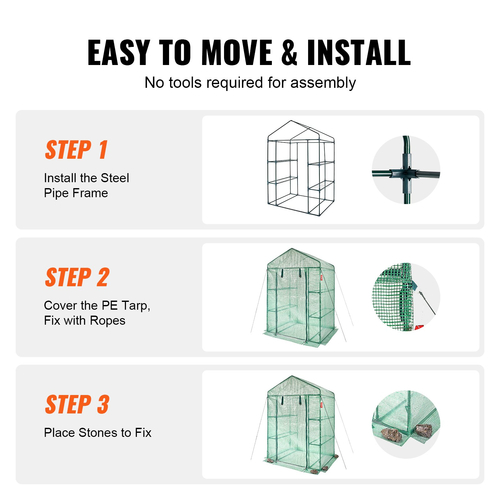VEVOR Walk-in Green House, 4,6 x 2,4 x 6,7 ft Θερμοκήπιο με ράφια, ρύθμιση σε λίγα λεπτά, κάλυμμα PE υψηλής αντοχής με πόρτες και παράθυρα και ατσάλινο πλαίσιο, κατάλληλο για φύτευση και αποθήκευση, πράσινο