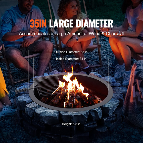 VEVOR Fire Pit Ring με BBQ Fire Ring 35 ιντσών εξωτερικό ατσάλι DIY Campfire Firepit
