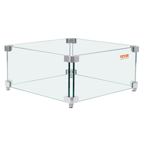 VEVOR Gas Fire Pit Wind Guard for Square Fire Table, 380 x 380 x 180 mm Clear Tempered Wind Guard for Firepits, 8mm πάχους τετράγωνη γυάλινη ασπίδα, γυάλινο πάνελ με σκληρό γωνιακό βραχίονα και πόδια