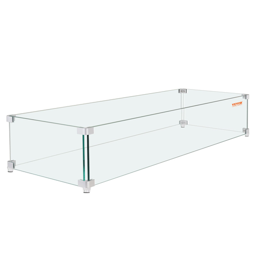 VEVOR Gas Fire Pit Wind Guard for Square Fire Table, 595 x 190 x 165 mm Clear Tempered Wind Guard for Firepits, 8mm πάχους τετράγωνη γυάλινη ασπίδα, γυάλινο πάνελ με σκληρό γωνιακό βραχίονα και πόδια