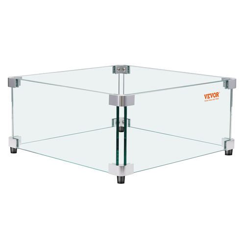 VEVOR Gas Fire Pit Wind Guard for Square Fire Table, 543 x 543 x 191 mm Clear Tempered Wind Guard for Firepits, 8mm πάχους τετράγωνη γυάλινη ασπίδα, γυάλινο πλαίσιο με σκληρό γωνιακό βραχίονα και πόδια