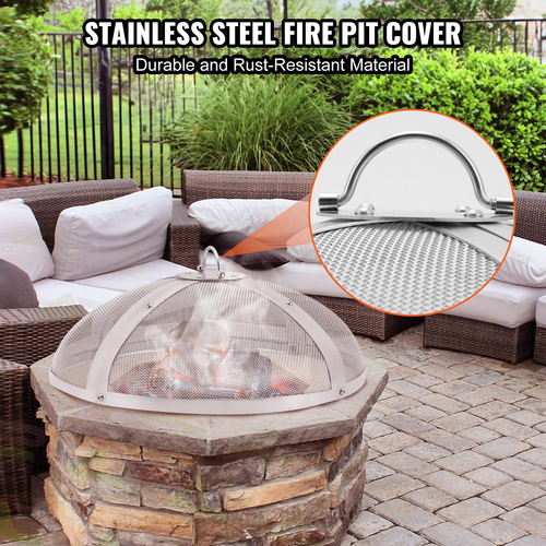 VEVOR Fire Pit Spark Screen Round 27&quot;, Ενισχυμένο μεταλλικό κάλυμμα βαρέως τύπου από χάλυβα, καπάκι εξωτερικού χώρου πυροσβεστήρων, επάνω καλύμματα οθόνης που ανοίγουν εύκολα στρογγυλά με λαβή δακτυλίου για υπαίθρια αυλή πυροσβεστήρων στην πίσω αυλή