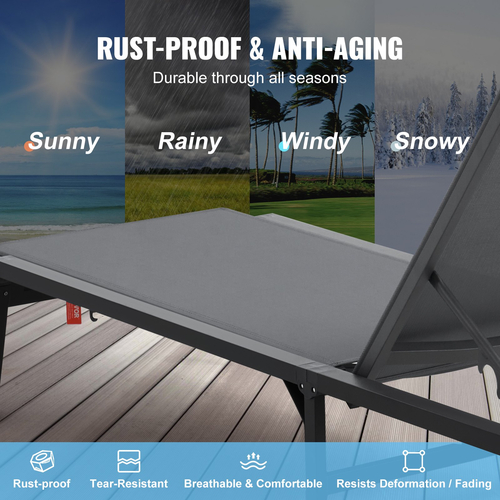 VEVOR Chaise Lounge Chair Outdoor Patio Lounge Chair Ρυθμιζόμενη 5 θέσεων 2 τμχ