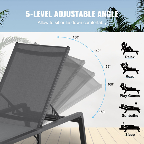 VEVOR Chaise Lounge Chair Outdoor Patio Lounge Chair Ρυθμιζόμενη 5 θέσεων 2 τμχ