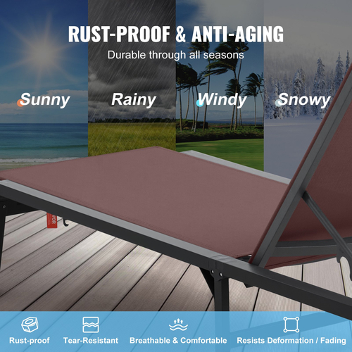 VEVOR Chaise Lounge Chair Outdoor Patio Lounge Chair Ρυθμιζόμενη 5 θέσεων 2 τμχ