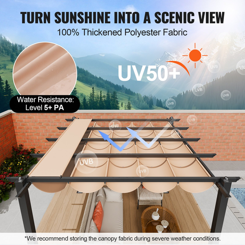 VEVOR 10&#039;x10&#039; Αναδιπλούμενη πέργκολα εξωτερικού χώρου με κουβούκλιο Αλουμινίου Μπεζ