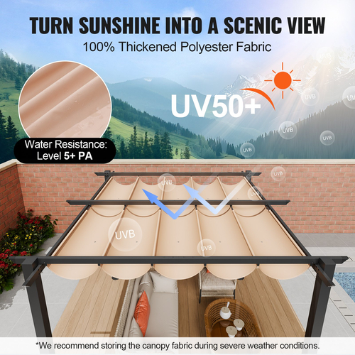 VEVOR 10&#039;x10&#039; Αναδιπλούμενη Πέργκολα Εξωτερικού Χώρου με κουβούκλιο Αλουμινίου Μπεζ