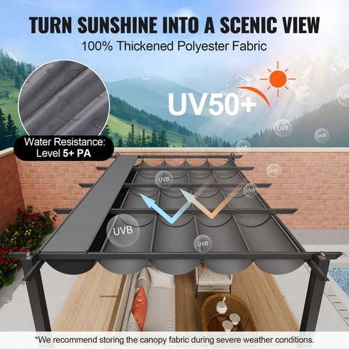 VEVOR 10&#039;x13&#039; Outdoor Retractable Pergola with Sun Shade Canopy Αλουμίνιο Γκρι