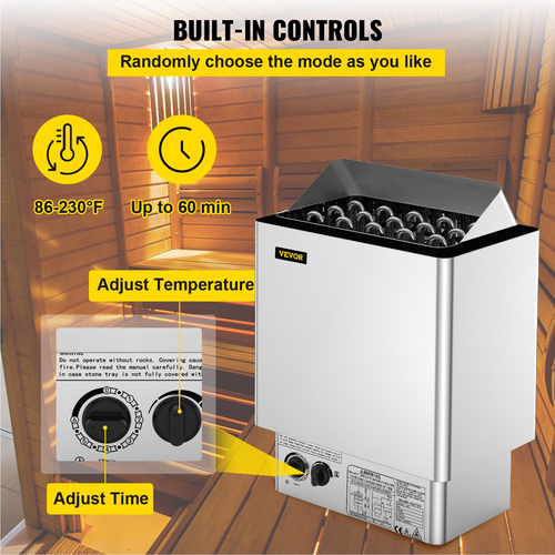 VEVOR 9KW Σόμπα σάουνας 380V-415V Wet&amp;Dry Electric Sauna Heater with Ενσωματωμένη Μονάδα Ελέγχου Θερμαντήρας Σάουνας από Ανοξείδωτο Χάλυβα