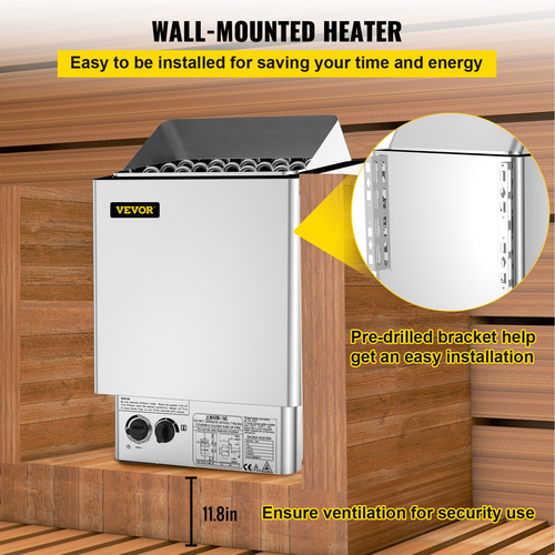 VEVOR 9KW Σόμπα σάουνας 380V-415V Wet&amp;Dry Electric Sauna Heater with Ενσωματωμένη Μονάδα Ελέγχου Θερμαντήρας Σάουνας από Ανοξείδωτο Χάλυβα