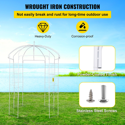 VEVOR Birdcage Shape Garden Arbor, 9\&#039; Υψηλό x 6,6\&#039; πλάτος, Heavy Duty σφυρήλατο Iron Arbor, Wedding Arch Trellis for Climbing Vines in Outdoor Garden, Lawn, Backyard, Patio, White