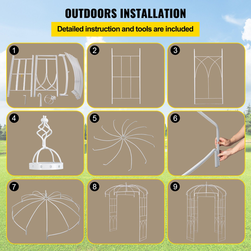 VEVOR Birdcage Shape Garden Arbor, 9\&#039; Υψηλό x 6,6\&#039; πλάτος, Heavy Duty σφυρήλατο Iron Arbor, Wedding Arch Trellis for Climbing Vines in Outdoor Garden, Lawn, Backyard, Patio, White