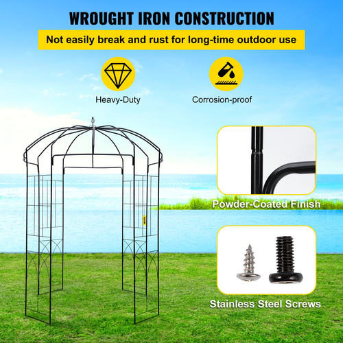 VEVOR Birdcage Shape Garden Arbor, 8 FT ύψος, 5,2 FT πλάτος, Heavy Duty σφυρήλατο Iron Arbor, Wedding Arch Trellis for Climbing Vines in Outdoor Garden, Backyard, Lawn, Patio, Black