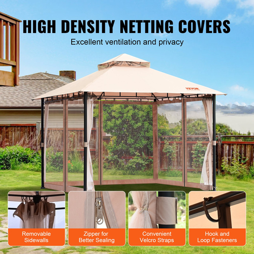 Κιόσκι VEVOR Patio για 6-8 άτομα, Κιόσκι Backyard 10 x 10 FT, με κουνουπιέρα, μεταλλικό σκελετό και πολυεστέρα 180G με επίστρωση PU, υπαίθριο στέγαστρο για αίθριο, αυλή, γκαζόν, κήπο, κατάστρωμα