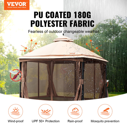 Κιόσκι VEVOR Patio για 10-12 Άτομα, Κιόσκι Backyard 10 x 13 FT, με κουνουπιέρα, μεταλλικό σκελετό και πολυεστέρα 180G με επίστρωση PU, υπαίθριο στέγαστρο για αίθριο, πίσω αυλή, γκαζόν, κήπο, κατάστρωμα