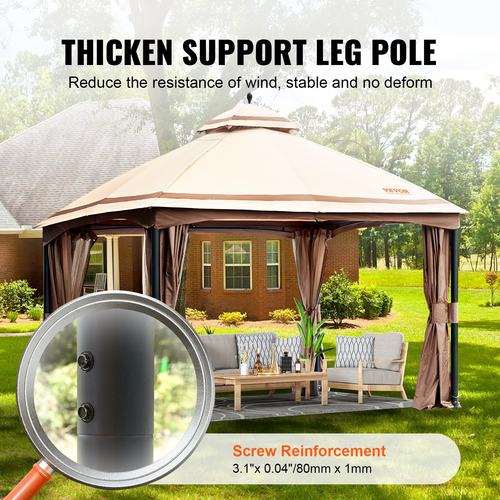 Κιόσκι VEVOR Patio για 10-12 Άτομα, Κιόσκι Backyard 10 x 13 FT, με κουνουπιέρα, μεταλλικό σκελετό και πολυεστέρα 180G με επίστρωση PU, υπαίθριο στέγαστρο για αίθριο, πίσω αυλή, γκαζόν, κήπο, κατάστρωμα