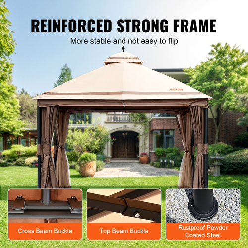 Κιόσκι VEVOR Patio για 10-12 Άτομα, Κιόσκι Backyard 10 x 13 FT, με κουνουπιέρα, μεταλλικό σκελετό και πολυεστέρα 180G με επίστρωση PU, υπαίθριο στέγαστρο για αίθριο, πίσω αυλή, γκαζόν, κήπο, κατάστρωμα