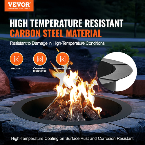 VEVOR Fire Pit Ring Round 36 inch Outer Steel Liner DIY Firepit Ring Campfire