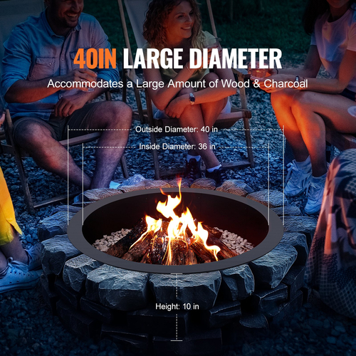 VEVOR Fire Pit Ring Round 40 inch Outer Steel Liner DIY Firepit Ring Campfire