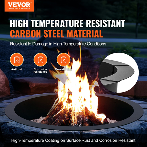 VEVOR Fire Pit Ring Round 44 inch Outer Steel Liner DIY Firepit Ring Campfire