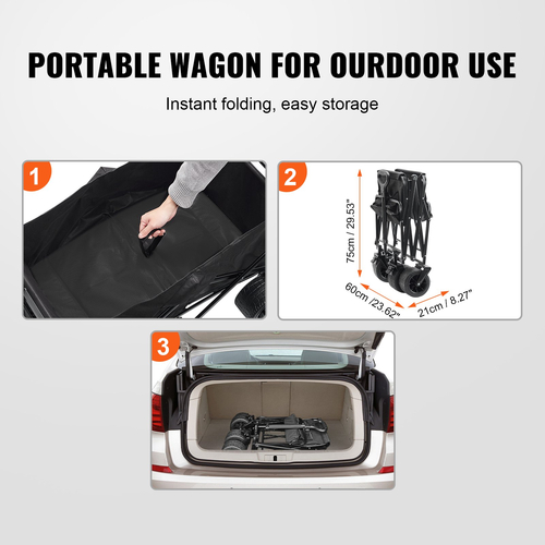 VEVOR Πτυσσόμενο πτυσσόμενο βαγόνι, 3 cu.ft Beach Wagon Cart με τροχούς παντός εδάφους, Heavy Duty Folding Wagon Cart χωρητικότητας 350 lbs με θήκες ποτών, Αθλητικό βαγόνι για κάμπινγκ, αγορές, κήπος